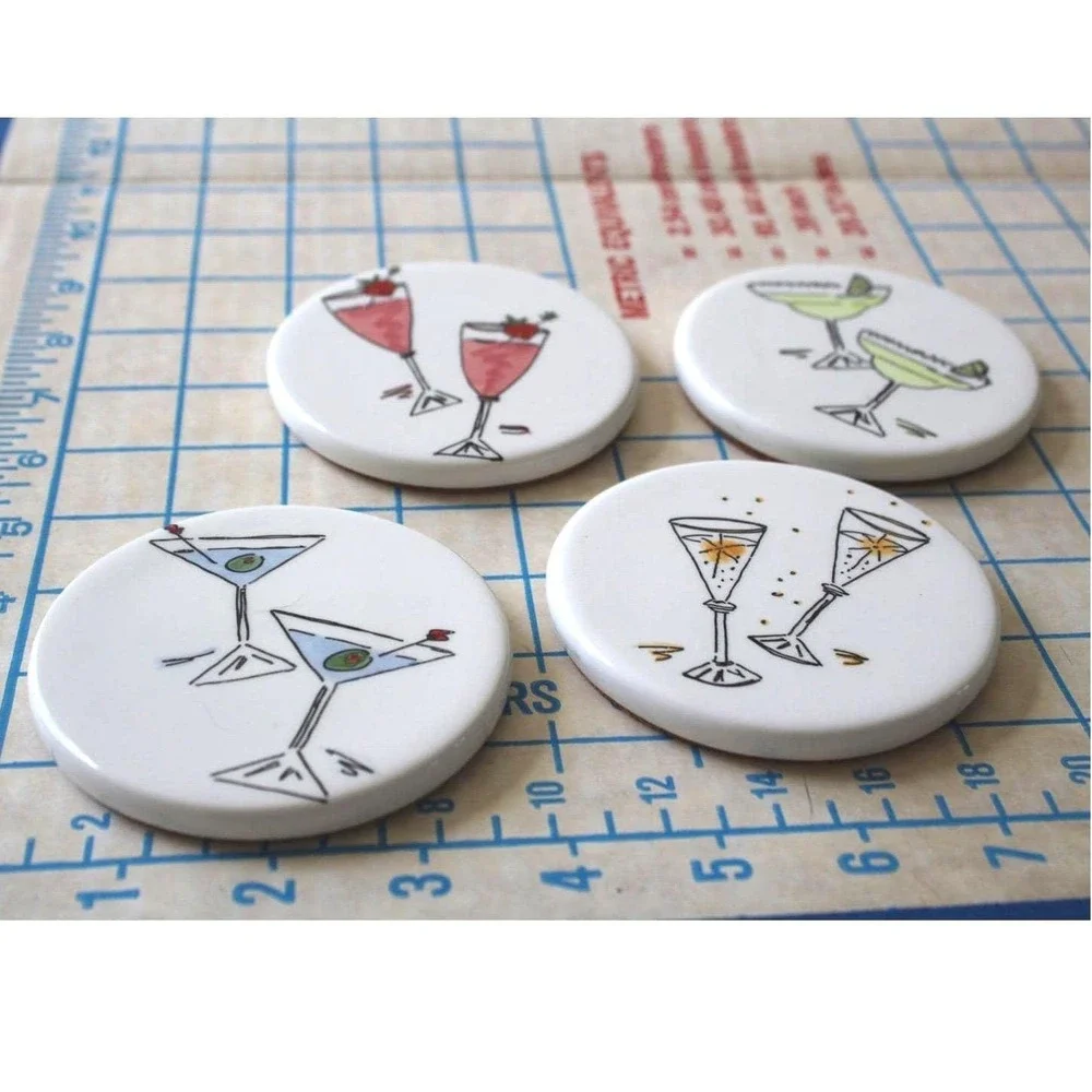 Studio Nova Cocktail Time Coasters Set of 4 Ceramic Cork WC305 Martini Margarita